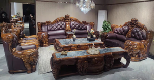 ชุดโซฟาห้องนั่งเล่นหนังสไตล์โบราณเฟอร์นิเจอร์หรูหราทำจากไม้มะเกลือ - Product Image 3