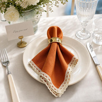 Serviette en tissu à bordure dentelle 45x45cm pour mariage, restaurant, hôtel, fête, décorative, réutilisable, colorée, avec anneau, durable, vente en gros