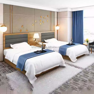 Economical Commercial Hotel Bedroom Furniture Set Solid Wood Bed with Upholstered Headboard Nightstands TV Cabinet & <b>Wardrobe</b> - Product Image 6