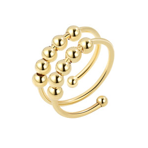 Anillo Geométrico Ajustable de Doble Capa con Cuentas Giratorias Antiestrés, Liso y Simple, Chapado en Oro sobre Cobre - Product Image 1