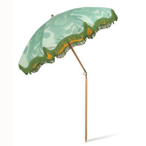 Пляжный зонт в стиле бохо, макраме с зеленой волной, бахромой, кисточками, из хлопка и холста, с защитой от УФ излучения, с песком и якорем - Product Image 2