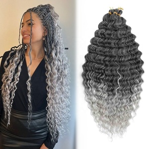 Tresses ondulées profondes de 24 pouces de long, qualité supérieure, 100 % fibre Kanekalon, douces et rebondissantes, 100 g, gris dégradé, cheveux à tresser doux, vente en gros - Product Image 1