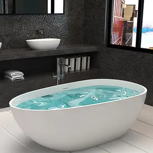 Bañera acrílica moderna para adolescentes, ovalada, independiente, para limpieza interior del baño