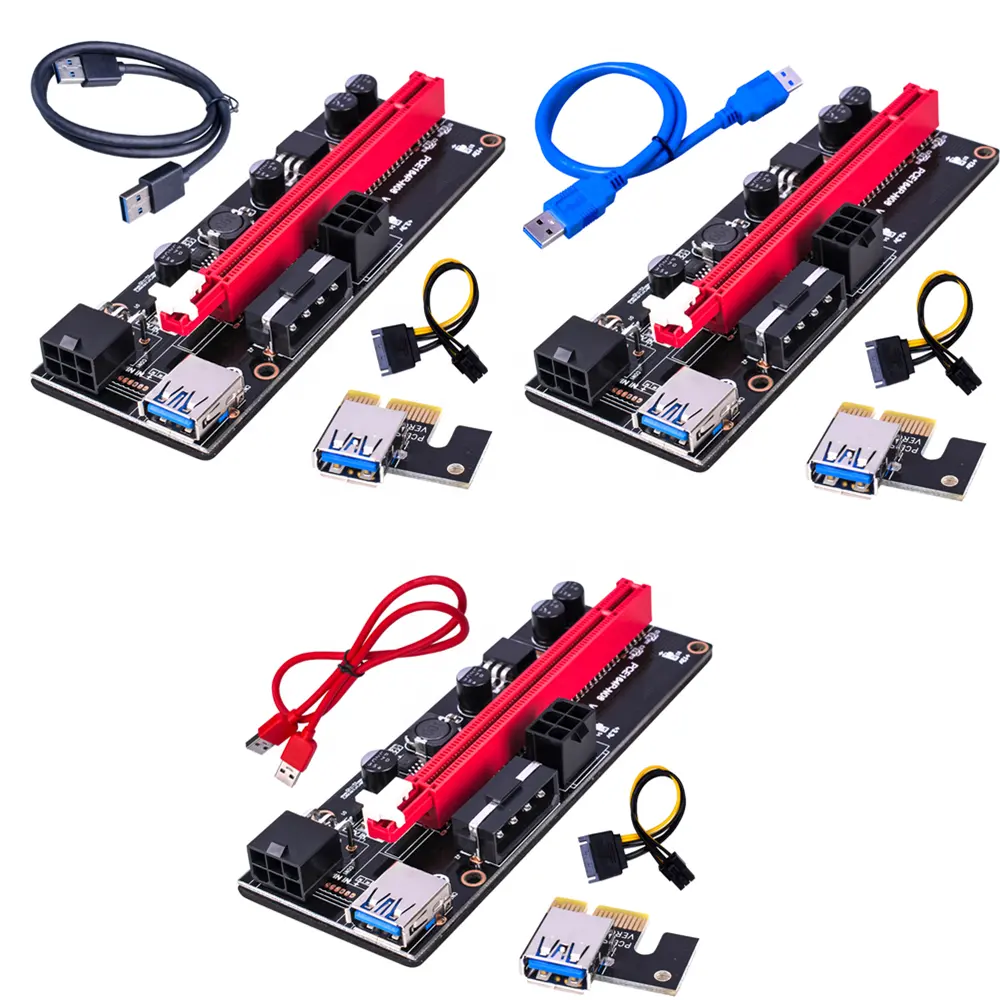 VER009S PCIE yükseltici Express kablo 1X to 16X (Dual-6pin / MOLEX) güçlendirilmiş PCI-E yükseltici adaptör kartı ile 60cm USB 3.0 kablosu