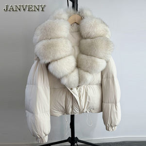 JANVENY Piumino Invernale 2024 da <span class=keywords><strong>Donna</strong></span> Corto e Ampio con Cappuccio in Vera Pelliccia di Volpe Naturale Extra Large e Calda Imbottitura in Piumino d'Anatra Bianca - Product Image 5