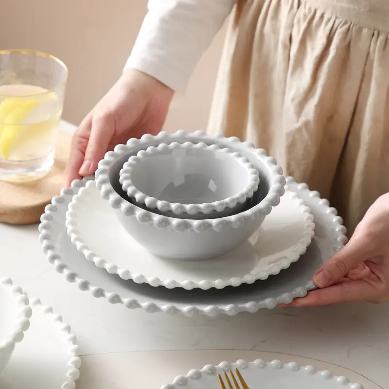 Керамическая тарелка с жемчужными краями SYL в скандинавском стиле, посуда, бытовые тарелки в западном стиле с зарядным устройством, свадебное украшение
