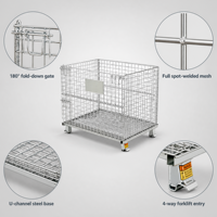 Cage de stockage logistique haute capacité en treillis métallique, conteneur robuste pour entrepôt, idéal pour le stockage et le transport industriels
