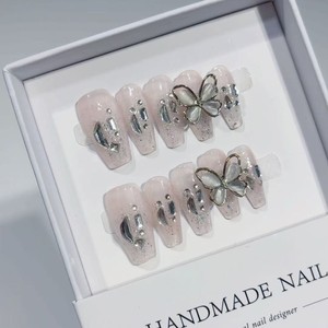 Nuevo Producto Lanzado, Exclusivas Uñas Postizas de Gelatina Plateada con Diseño de Ojo Turco Oscuro, Color Negro Dorado, Hechas a Mano - Product Image 6