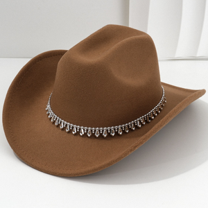 Chapeau de cowboy occidental unisexe avec accessoires en strass en forme d'épée diamantée, chapeau de cowboy de couleur unie, chapeau haut de forme occidental - Product Image 3