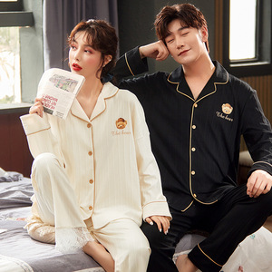 Conjunto de Pijamas para Pareja al por Mayor - Ropa de Dormir de Algodón de Punto de Manga Larga para <span class=keywords><strong>Hombre</strong></span> y Mujer, Ropa de Casa para Primavera y Otoño - Product Image 5