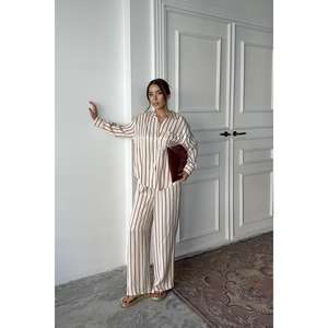 Costume en satin rayé bordeaux ODM en gros, 100 % soie, taille élastique, imprimé thermique, pour vêtements d'intérieur, XS, respirant, été/hiver - Product Image 6