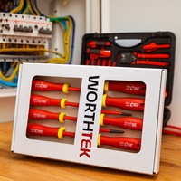 Ensemble d'outils isolés VDE manuels en acier inoxydable 7 pièces, design robuste et durable, option OEM - Certificat inclus, emballé dans une pochette souple