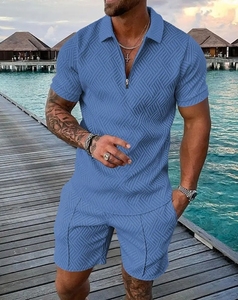Traje Polo de Dos Piezas para Hombre, Estilo Casual de Playa, Transpirable, con Estampado por Transferencia de Calor, Manga Corta, para Verano - Product Image 4