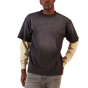 Camiseta de Manga Larga de Doble Capa Personalizada, Estilo Vintage, Holgada, para Hombre, 100% Algodón Tejido Lavado - Product Image 1