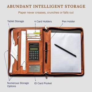 Organiseur de bureau en cuir personnalisé avec fermeture éclair, calculatrice et bloc-notes - Cadeau format A5 80 g/m² - Product Image 2