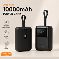Power Bank Mini Portabel 10000mAh PD 22.5W Pengisian Cepat Kabel Terintegrasi Baterai Li-Polymer Layar LED Warna Kustom OEM