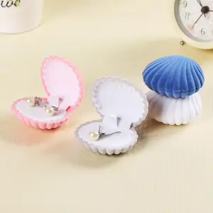 Custom Logo Kids Boxes Necklace Size Sea White Pearl Velvet Shell Shape For Jewelry Gift Packaging Box Foam Inserts For Girls