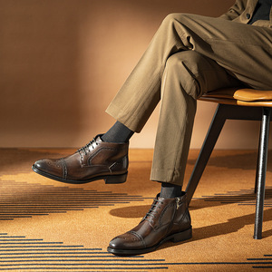 Botas de Cuero para Hombre de Alta Calidad y Comodidad, Botas Formales de Negocios, Botas Cortas de Piel Vacuna Hechas a Mano - Product Image 5