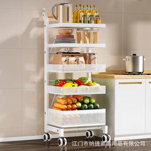 Étagère de rangement de cuisine Najie à 3 niveaux, chariot mobile en métal avec roulettes pour fruits et légumes, réglable, portable, facile à nettoyer - Product Image 2