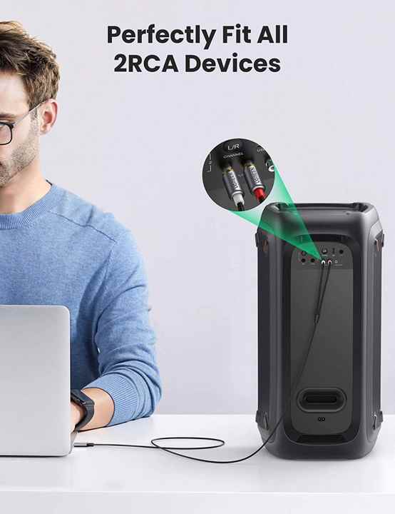 สายสัญญาณเสียง ugreen USB C TO RCA ประเภท C ไปยังอะแดปเตอร์ปลั๊กแจ็คตัวผู้2RCA สายลำโพงสเตอริโอเสริมรถยนต์สาย AMP