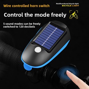 Lumière de <span class=keywords><strong>vélo</strong></span> solaire ABS, <span class=keywords><strong>klaxon</strong></span> 120 dB, phare de <span class=keywords><strong>vélo</strong></span> LED rechargeable, étanche IPX4, haute visibilité, sécurité pour la conduite nocturne - Product Image 4