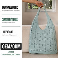 Sac fourre-tout bleu en maille ajourée, texture losanges, sac à bandoulière souple, décontracté, pour le shopping et la plage, crochet, logo personnalisé, vente en gros, OEM