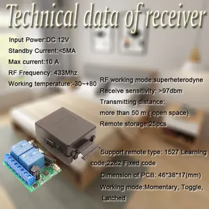 433Mhz/315Mhz không dây RF Receiver Relay chuyển DC 12V Relay 2 kênh Receiver mô-đun 1527 học tập mã