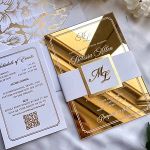 Ensemble de cartes d'invitation de mariage en acrylique miroir doré de luxe avec enveloppe blanche élégante et design personnalisé de forme premium - Product Image 4