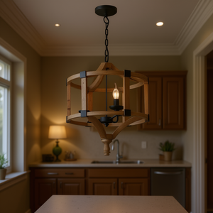 Suspension de lustre en bois réglable à 3 lumières pour cuisine salle à manger foyer ou entrée ampoule non incluse - Product Image 2