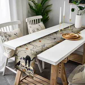 <strong>Custom</strong> Halloween Festival Themed Linen <strong>Table</strong> <strong>Runner</strong> for Rectangle Dining <strong>Table</strong> Decoration - Product Image 6
