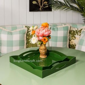 Plateau de service rectangulaire en bois laqué artisanal de haute qualité, écologique et décoratif pour la restauration, les hôtels et les restaurants - Product Image 4