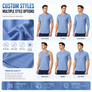 T-shirt sportif pour homme à séchage rapide, effet glaçon, manches courtes, col rond, respirant, léger, coupe classique, en polyester uni - Product Image 3