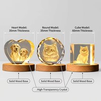 Base de veilleuse en bois massif pour photo commémorative de chat ou chien, avec gravure intérieure en forme de cœur – Cadeau pour animaux de compagnie – Vente en gros