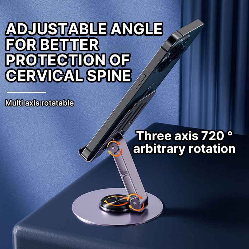360° Rotatable Adjustable Mobile Phone Holder Stand Non-Slip Desktop Bracket Indoor Use Retractable Alloy Material for Tablets