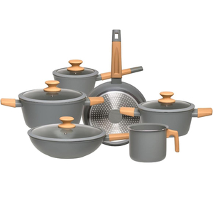 Ensemble de casseroles en aluminium antiadhésif à induction moderne avec revêtement céramique, 10 pièces, couvercles en verre transparent, poignées en bakélite - Product Image 1