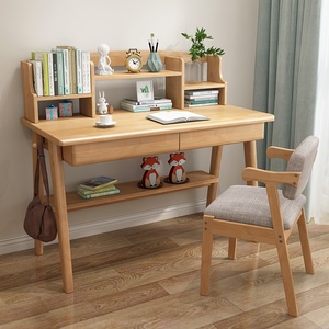 <span class=keywords><strong>Escritorio</strong></span> de Madera Maciza con Estantería, Estilo Nórdico para Niños y Niñas, Apto para Apartamentos Pequeños, <span class=keywords><strong>Escritorio</strong></span> de Estudio para Dormitorio de Estudiantes, <span class=keywords><strong>Escritorio</strong></span> de Oficina - Product Image 2