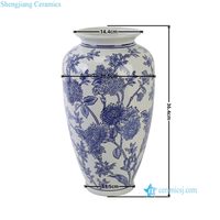 RXEM02-E  Jarre en céramique à motif de fleurs et de feuilles bleues et blanches, jarre décorative chinoise antique