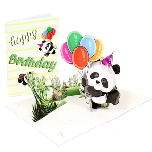 New Arrival 3D Pop Up Birthday Panda Greeting Card Colorful Handmade Birthday pop up card