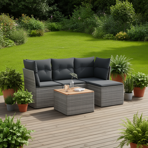 Ensemble de canapés de jardin en rotin gris 4 places, résistant aux intempéries, mobilier d'extérieur au design contemporain - Product Image 2