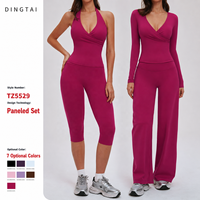 Ensemble de yoga Dingtai en tissu brossé uni, pantalon large et veste, survêtement respirant et ultra-doux pour femme, certifié CE REACH, personnalisable