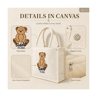 Sac fourre-tout en toile TEDDY ISLAND avec broderie d'ours mignon, fermeture magnétique, motif personnalisé, vente en gros, pour l'école, le bureau, le quotidien, sac à bandoulière