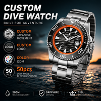 Montre de plongée en acier inoxydable avec logo personnalisé OEM, mouvement automatique japonais, aiguilles lumineuses, résistance à l'eau 300 m, montre pour homme