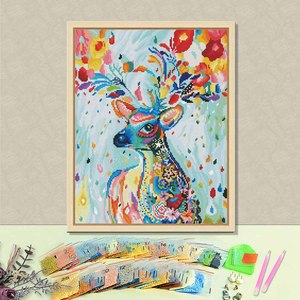Colorful Deer Diamond Painting Kit With <b>Frame</b> Round Drill Crystal Rhinestone Modern Animal Art DIY Rectangle Print - Product Image 1