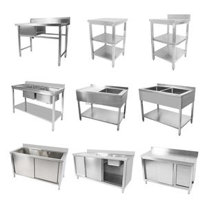 طاولة عمل جديدة مربعة الشكل للمطاعم من الفولاذ المقاوم للصدأ مع حوض باكسبلاش مع خزانة - Product Image 3