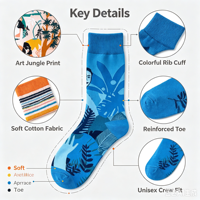 Chaussettes en coton tricoté à motifs abstraits colorés pour hommes et femmes, chaussettes de mode botanique jungle, service de personnalisation en gros ODM