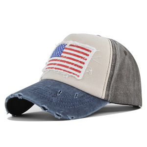 <span class=keywords><strong>Gorra</strong></span> de béisbol deportiva de sarga desgastada de 6 paneles al por mayor con parche de la bandera Old Glory y parte superior de espuma, estilo común y moderno. - Product Image 5