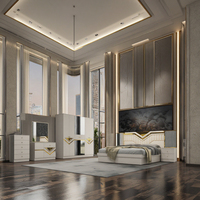 Ensemble de lit king size moderne en bois, nouveau design, tête de lit en cuir, finition miroir, beige brillant, avec rangement, meubles de chambre d'hôtel
