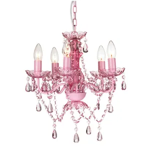 Pink chandelier 5 arms handing light pendant lamp NS-120148P-1