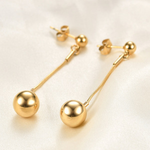 Boucles d'oreilles pendantes 10MM, boule ronde, couleur or, acier, géométriques, minimalistes, pour femmes - Product Image 1
