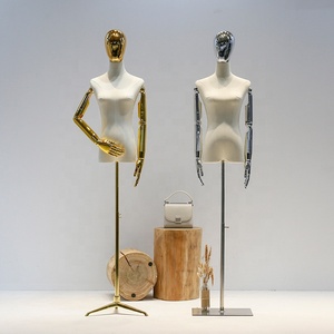 Maniquí de Mujer con Cabeza Cromada, Torso Envuelto en Tela, Parte Superior del Cuerpo, Maniquí Femenino Dorado para Exhibición de Ropa en Escaparates - Product Image 4